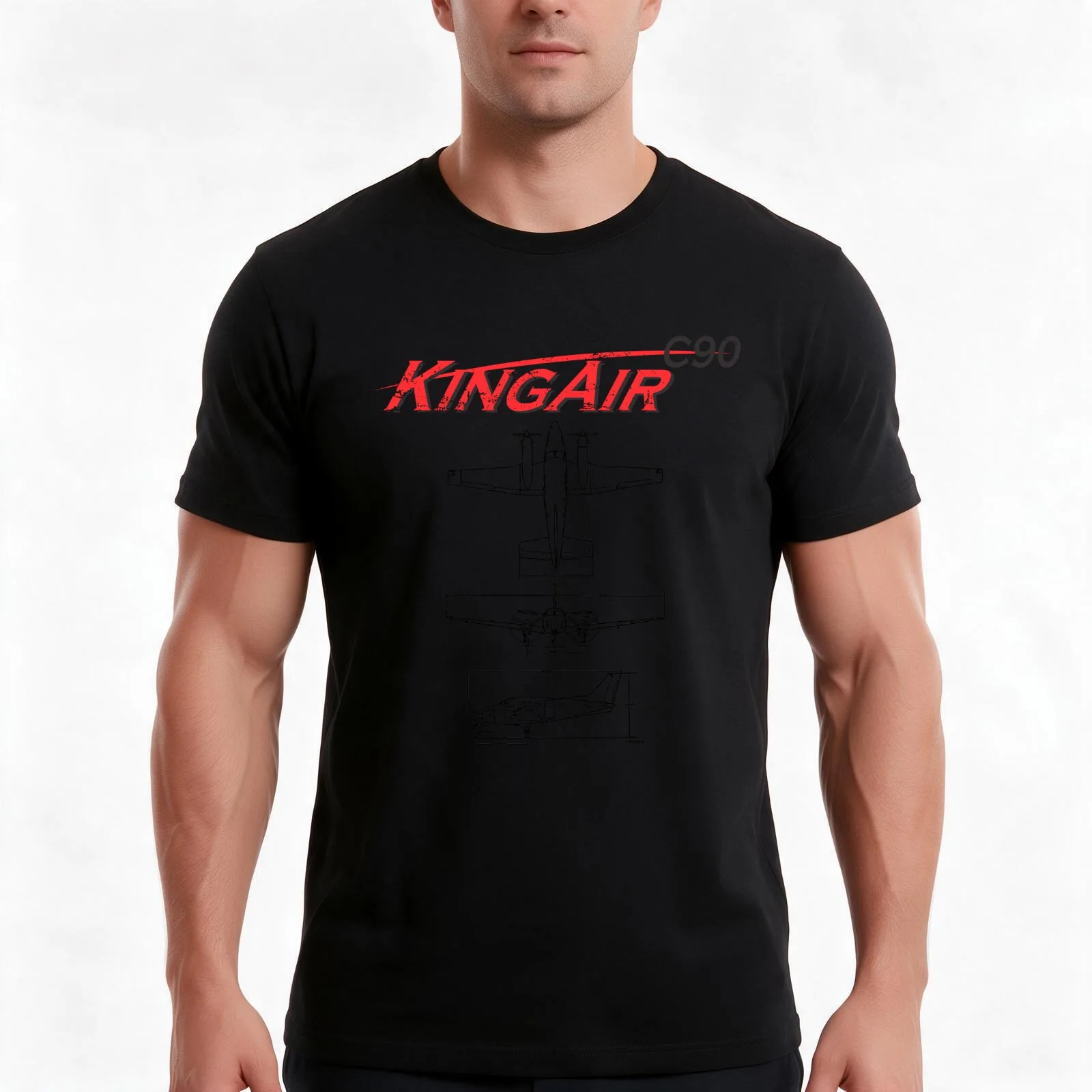 Beech King Air C90 T-Shirt, Summer Casual Cotton Tee, Oversized Streetwear Tops, Vintage Graphic Print, Loose Fit Short Sleeve