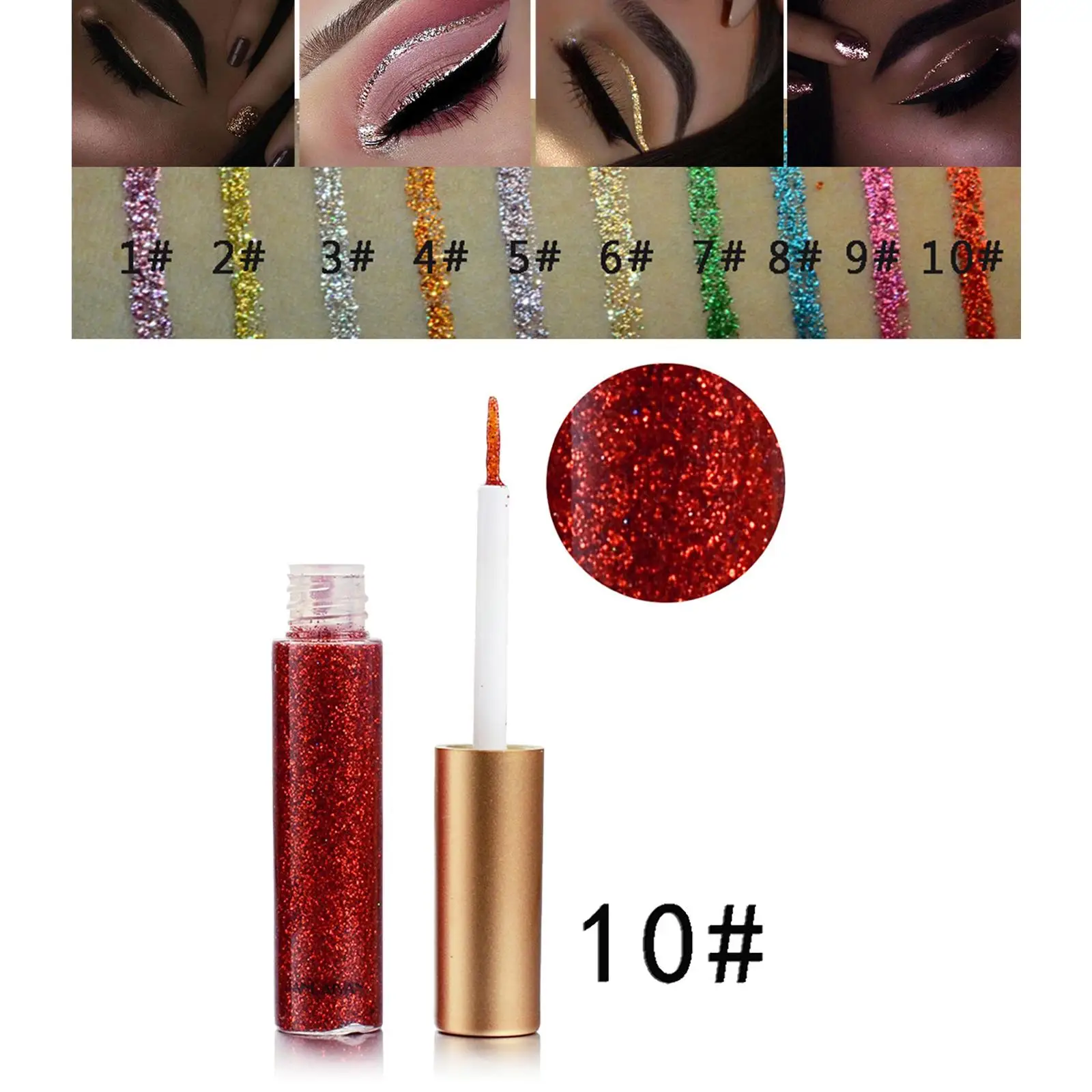 2-6pack 10 Colors Liquid Glitter Eyeliner Metallic Eyeshadow Long Lasting 010