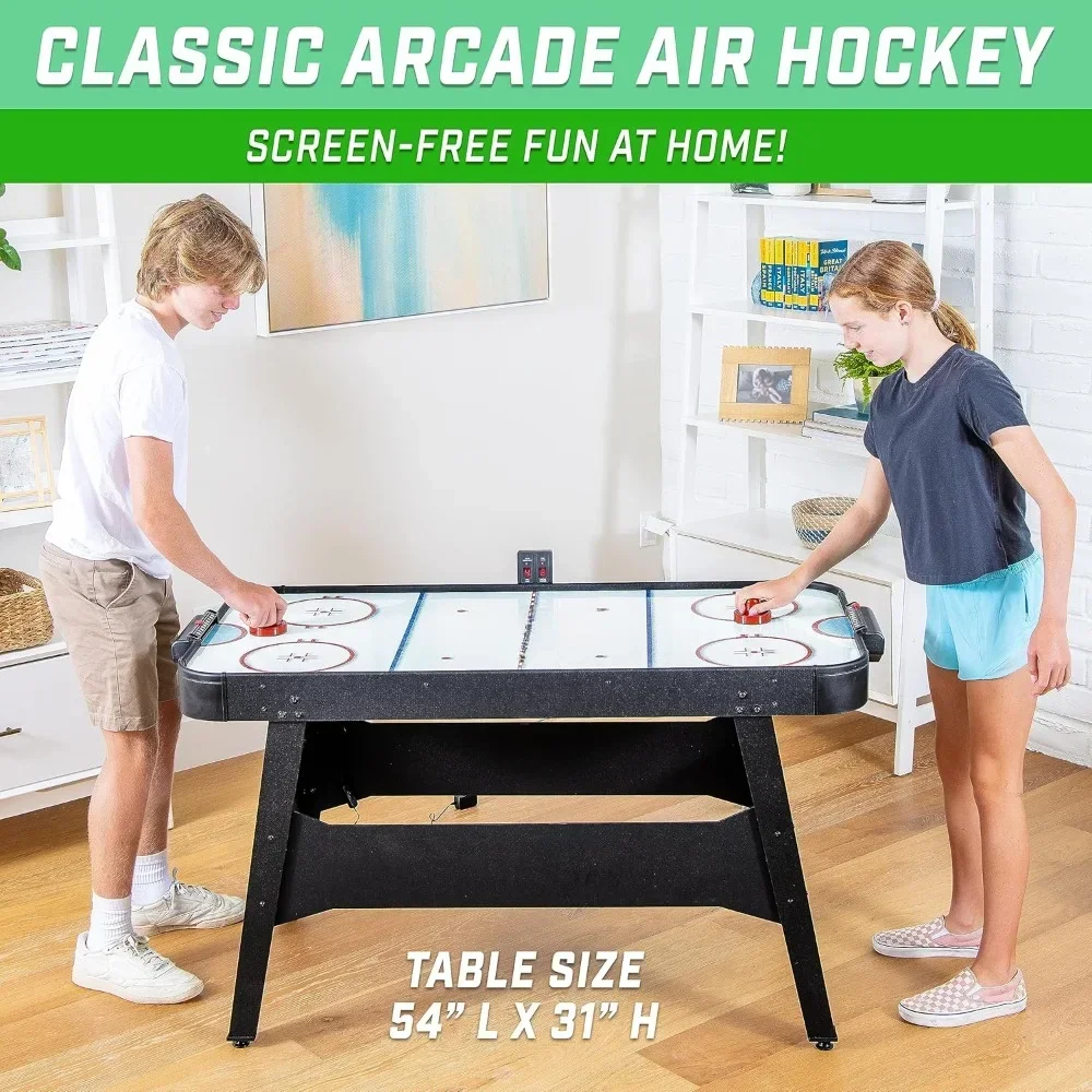 54 Inch Air Hockey Arcade Table for Kids & Adults - Includes 2 Pushers, 3 Pucks, AC Motor, and LED Scoreboard - Oak or Black