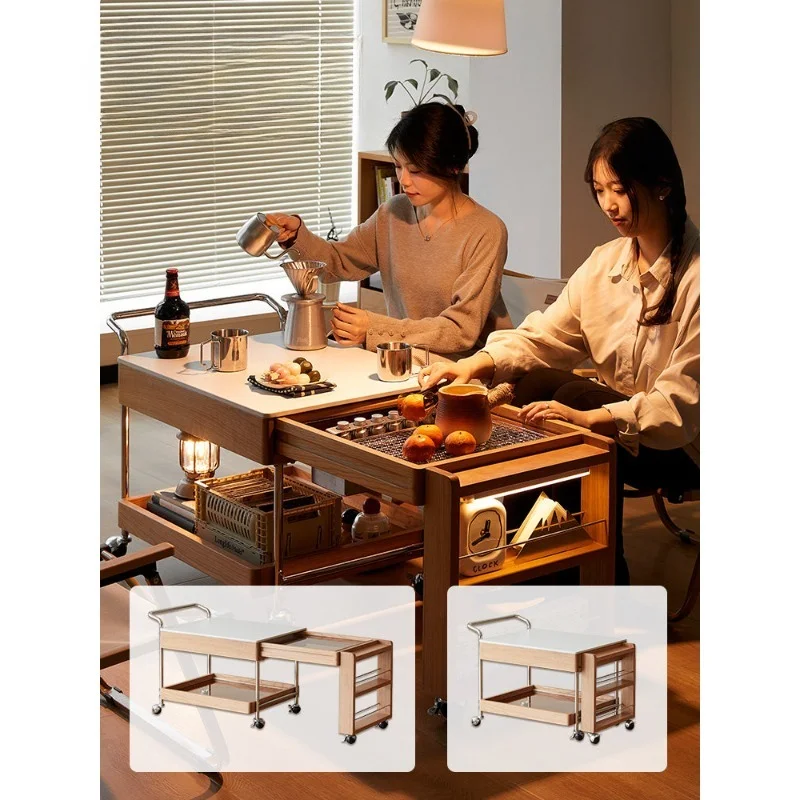 Furniture Country Coffee Table Cherry Wood Movable Stove To Make Tea Solid Wood Tea Cabinet Retractable Tea