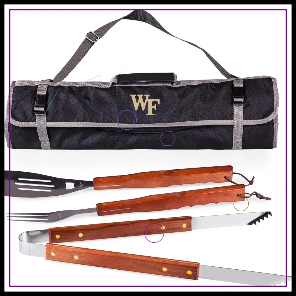 

3-Piece BBQ Tote & Grill Accessories Set with Case, Spatula, Fork, and Tongs for Outdoor Cooking
