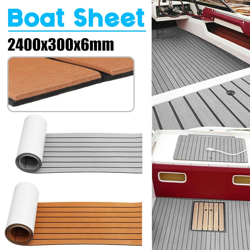 2400x300x6mm Self-Adhesive EVA Foam Boat Marine Flooring Faux Teak Decking Sheet Striped Yacht Mat 3 Styles Teak Brown Gray