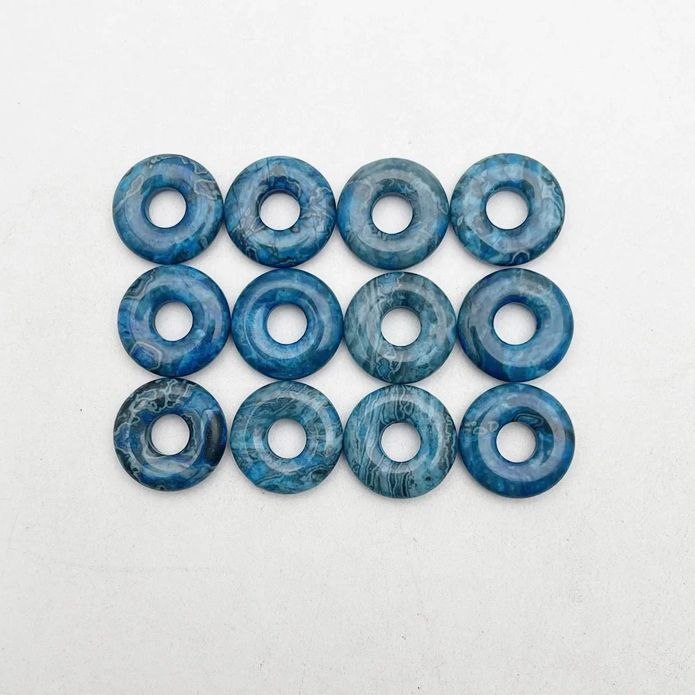 12pc fashion New good natural stone blue agate gogo donut charms pendants beads 18mm for jewelry making accessories Wholesale