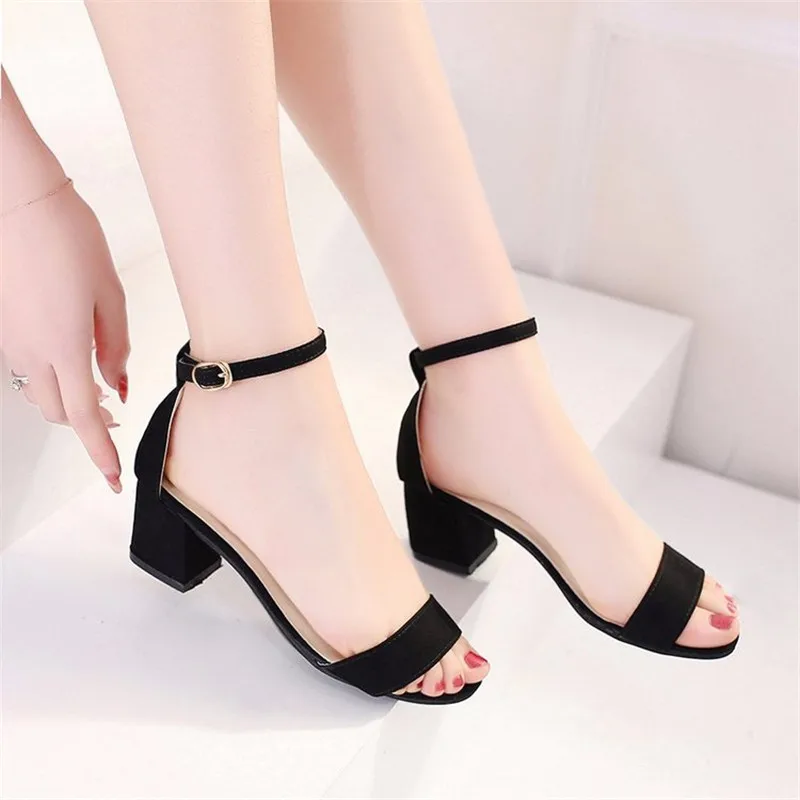 Open toe Suede Roman Square heel High heels sandals women 2019 summer shoes Fashion Sexy word Buckle Strap ladies shoes female