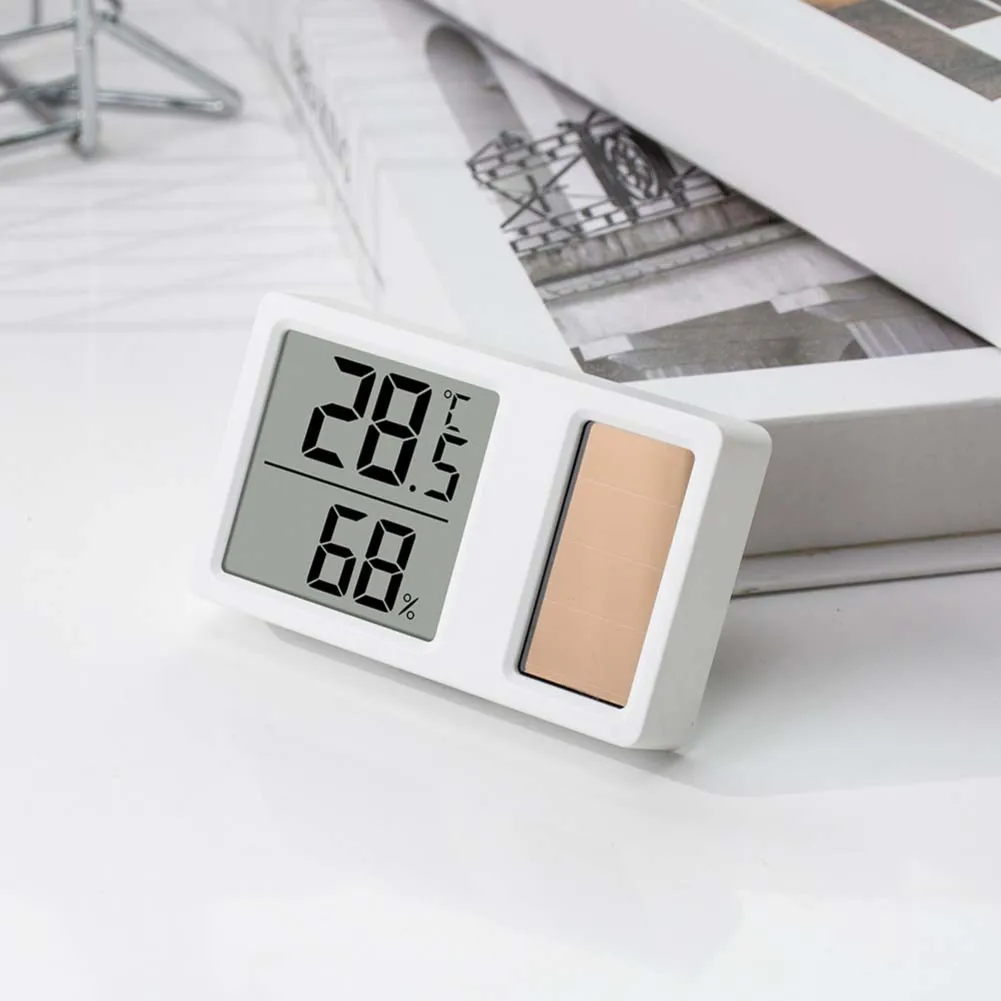 

4pcs solar home temperature and humidity detector compact display for wall or table measures 10 to 50 C and 10 to 95 RH