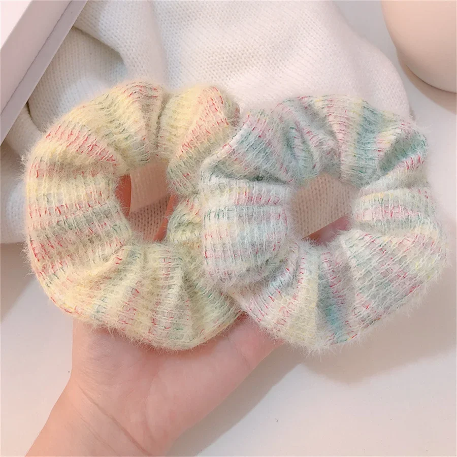 Solid Cream Color Elastic Head Bands For Girl Women Hair Tie Winter Hair Rope Fashion Hair Accessories Korean Scrunchie Ponytail