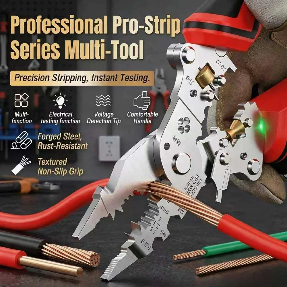 1Pcs Heavy Duty Wire Stripping Pliers, 14-in-1 Electrical Tool with Voltage Tester LED Display for Electrician DIY