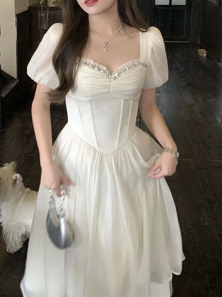 

Женское элегантное платье средней длины, летнее платье во французском стиле, ТРАПЕЦИЕВИДНОЕ платье для выпускного вечера