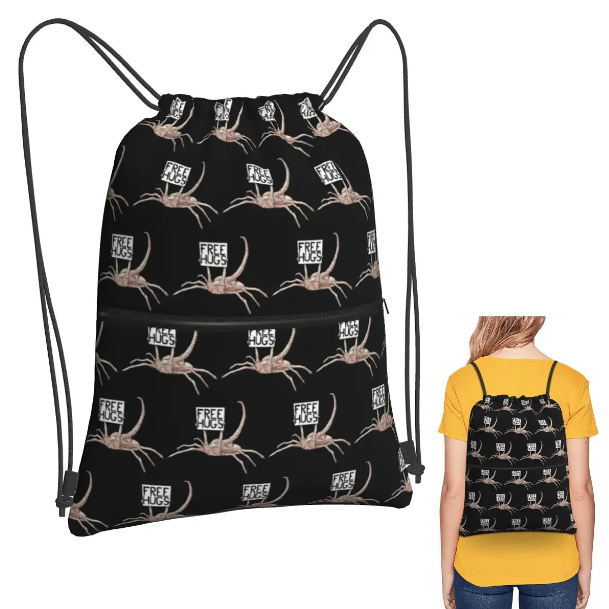 Horror Face Hugger Facehugger Alien Xenomorph Backpacks Portable Drawstring Bundle Pocket Sports Bag Book Bags for Man Woman