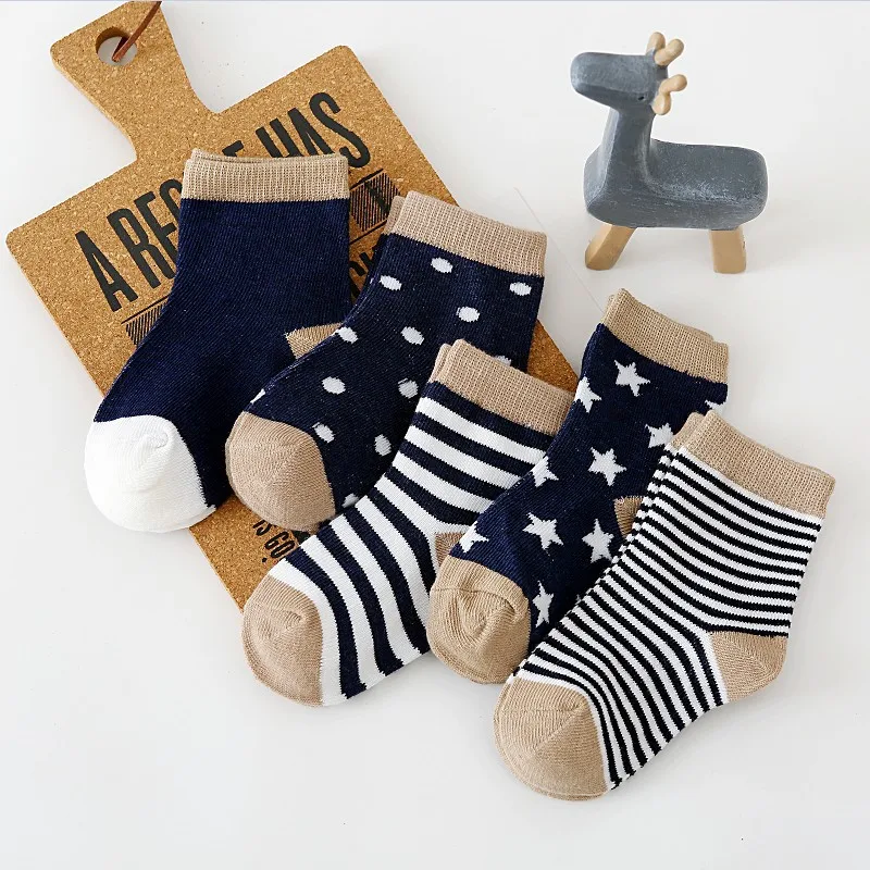 

5 Pairs Kids Fashion All-season Socks Girls Boys Striped Mid-calf Socks School Sports Sock Children Baby Clothing Accessories