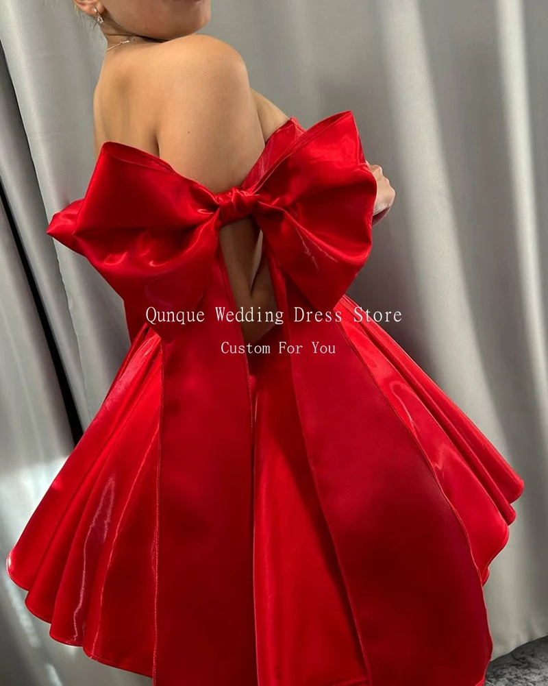 Qunque brilhante glitter curto porm vestido de cetim arco cintas vestidos de fiesta mini uma linha roupa de formatura vestido feminino personalizado