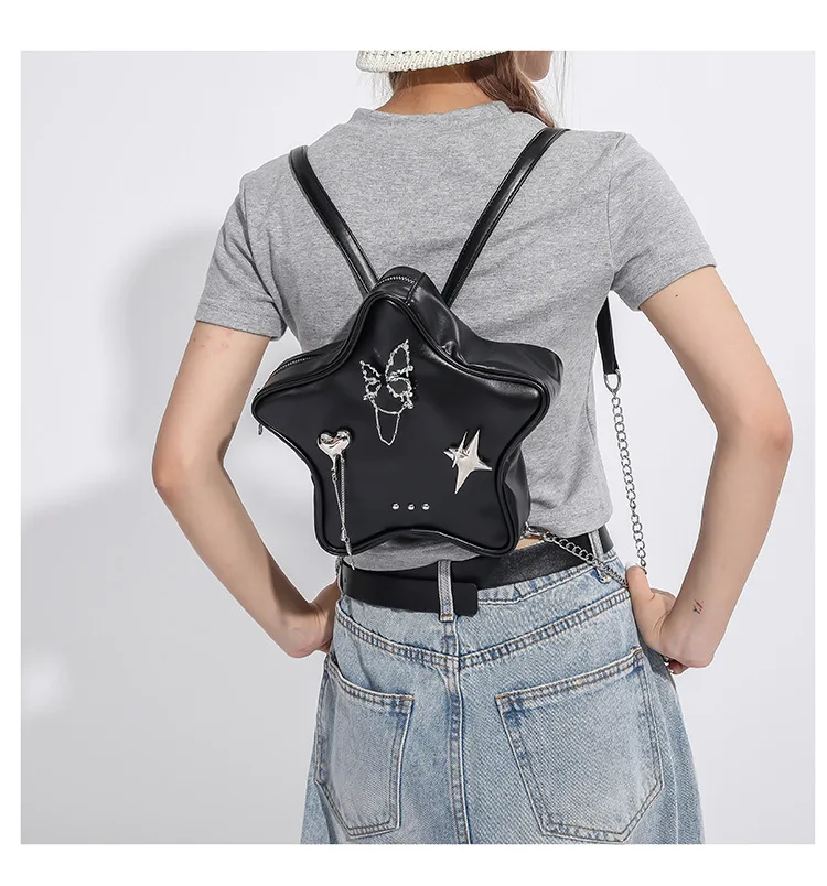 JIAERDI Star Mini Backpack Women Japanese Gothic Lolita Leather Casual Black Backpacks Female Harajuku Y2k Mochilas Aesthetic