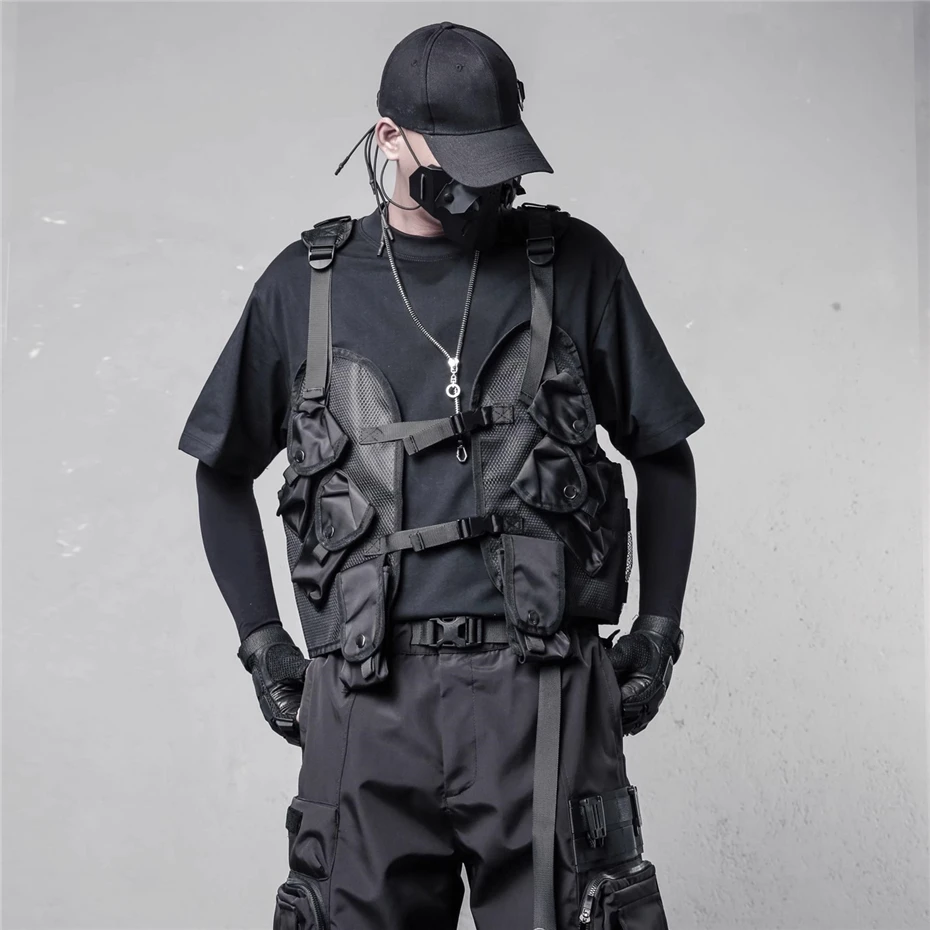 

Techwear Cargo Vests Men Streetwear Punk Multiple Pockets Sleeveless Jackets Harajuku Function Waterproof New Casual Waistcoat