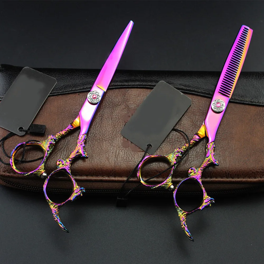 Professional JP 440c steel 6 \'\' Gem Dragon Purple cut hair scissors haircut thinning barber cutting shears hairdressing scissors