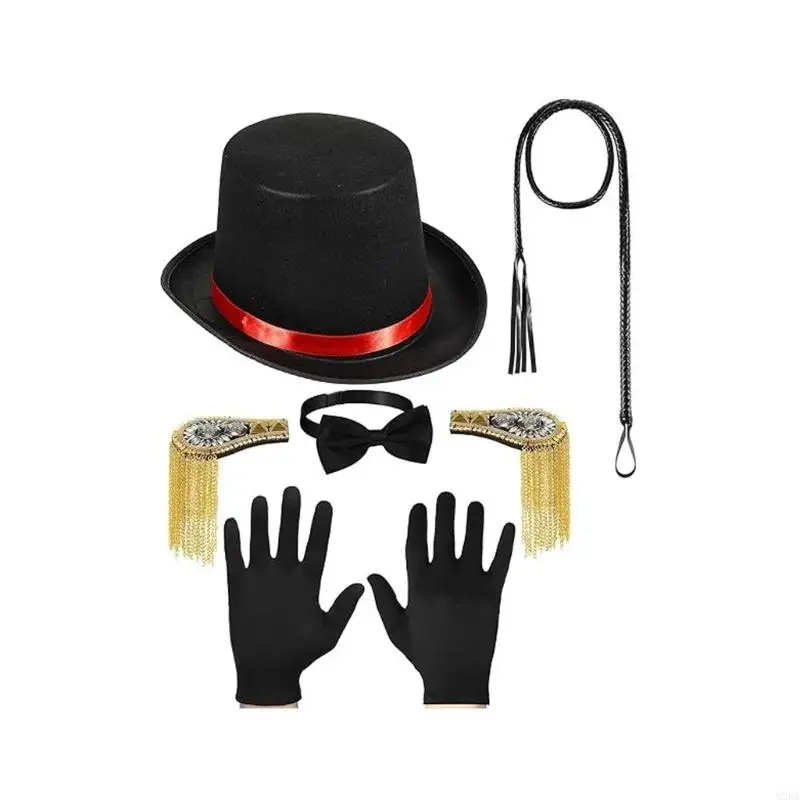 2026 New Show Use Costume Accessory Set with Black Tall Hat Tie Gloves and Prop for Party Styling and Photo Work for Adults