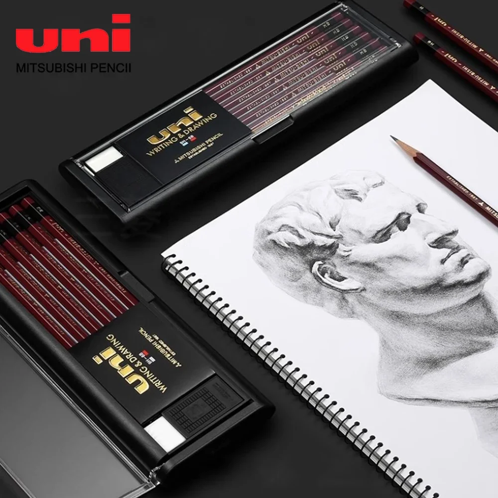 12pcs/Box Japan UNI 1887 Sketch Pencil Set Writing and Painting with Eraser 6B-9H School Acsesories Drawing Pencil Set School