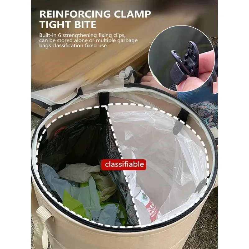 Picture 3: Camping Trash Can Pop-up Circular Storage Pail Canvas Foldable Recycling Bin Outdoor Garbage Garden Yard Garbage Bag