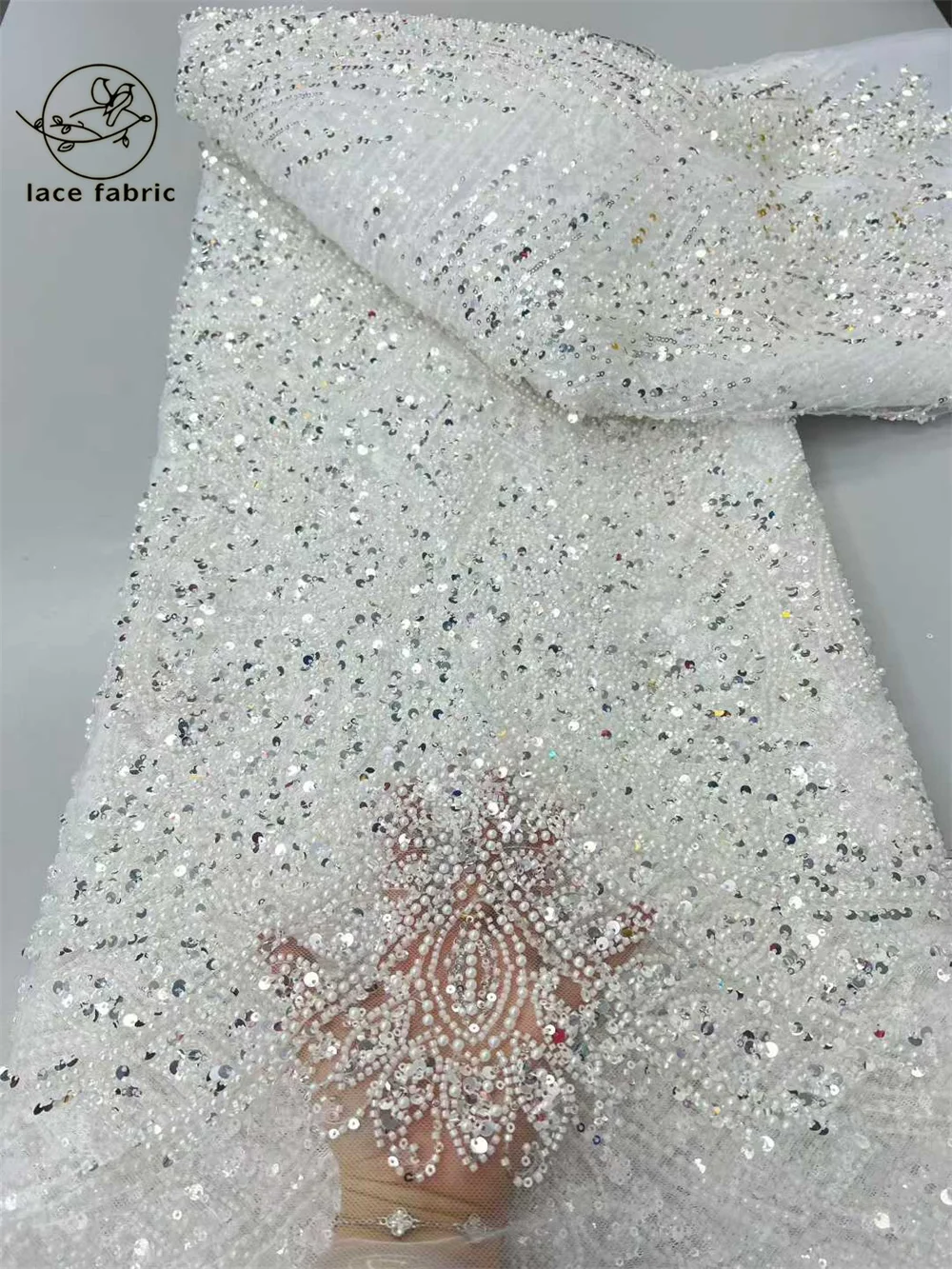 

Белое африканское нигерийское французское кружево с вышивкой, тюль, пайетки, ткань 2026 года, красивое роскошное тяжелое кружево с бисером для свадьбы
