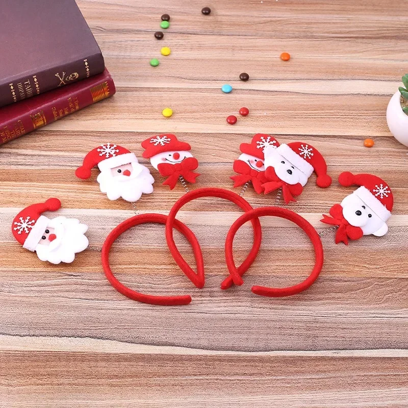 New Children's Cartoon Christmas Head Button Hair Band Party Gift Reindeer Antlers Snowman Sprung Headband Christmas Decoration