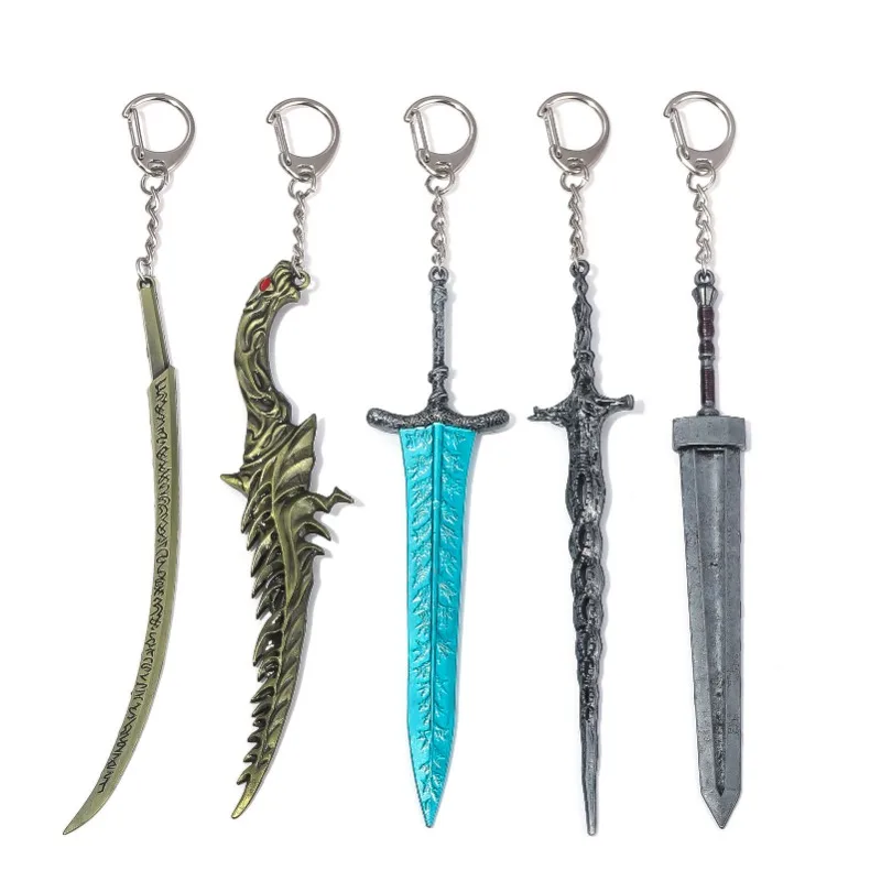 14cm Ring Dark Moon Game Keychain Pendant Damascus Giant Sword Marlenia Handheld Blade Metal Weapon Model Birthday Gifts Toy Boy