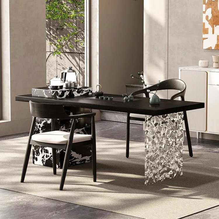 Solid wood balcony, tea table and chair combination, island platform, home living room, small apartment tea brewing table