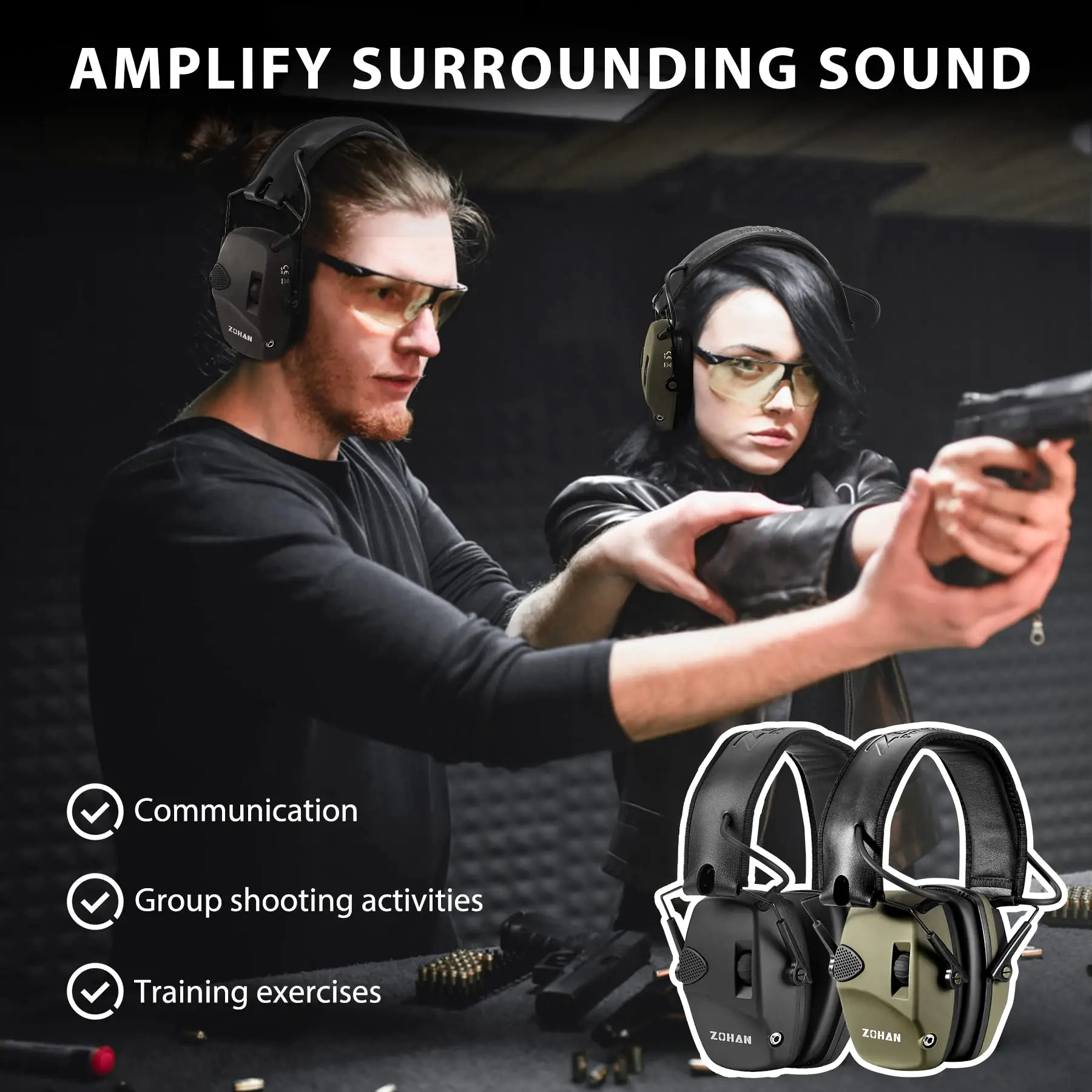 ZOHAN Earmuffs Active Headphones for Shooting Electronic Noise Hearing Protection Hunting Headset Foldable Ear Protecter