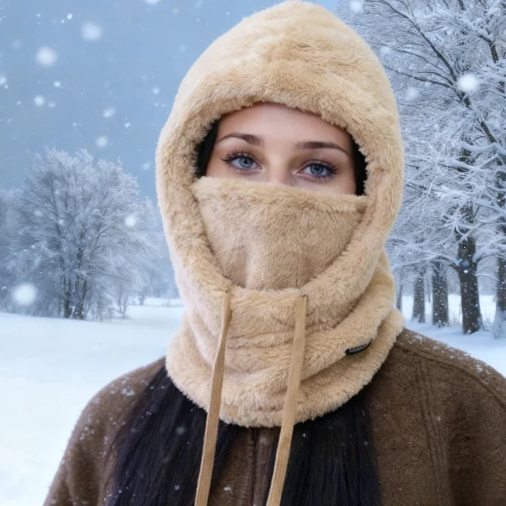 قناع تزلج نسائي شتوي أبيض من الصوف القطيفة خفيف الوزن للرياضات الخارجية وركوب الدراجات والمشي لمسافات طويلة والطقس البارد #2