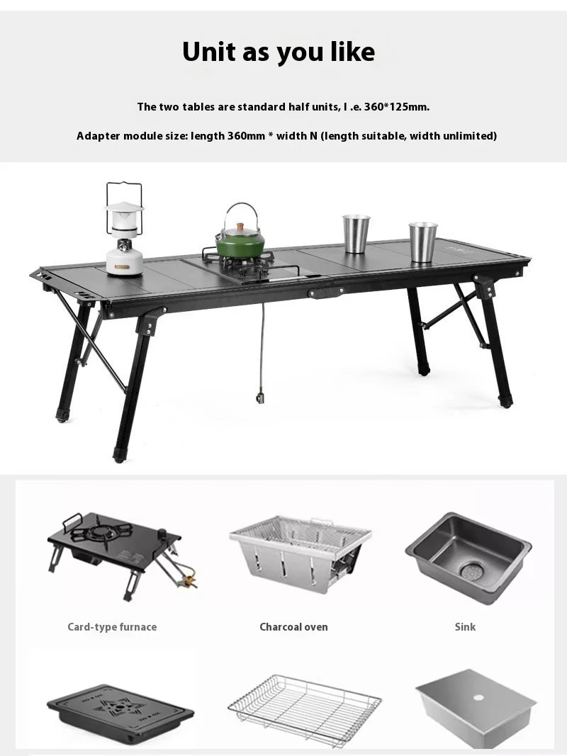 Tavolo IGT pieghevole 5 unità Tavolo leggero Zaino tavolo arrotolabile Scrivania con gambe regolabili Tavolo da barbecue con bruciatore da tavolo