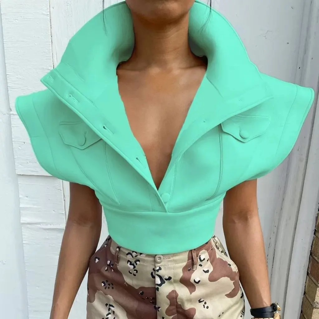 

Women's Stand Collar Top Coat European American Style Autumn New Flying Sleeve Air Layer Design Sense Women's Fashion