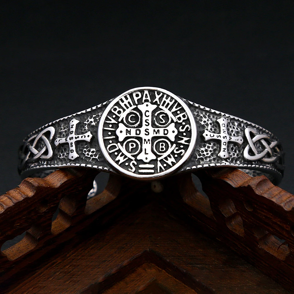 New 316L Stainless Steel Saint Benedict CSPB Medal Bracelets For Men Women Religion Cross Biker Chain Fashion Open Jewelry Gifts