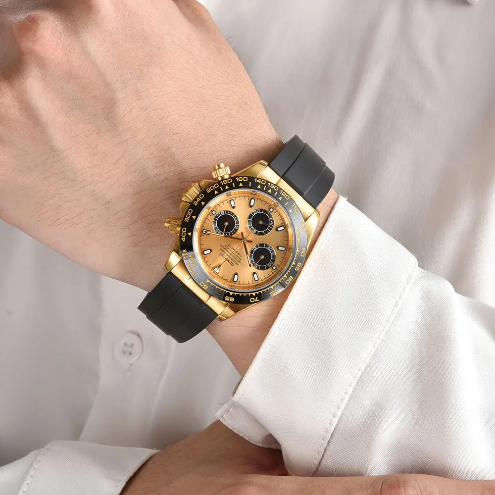 39.5mm  gold custom men's watch, sapphire glass VK63 movement quartz multi-functional chronograph business men's watch