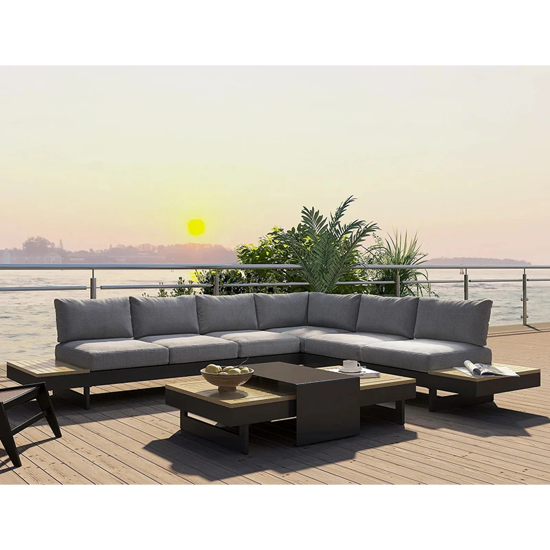 Lounge L Shape Modular Sofa Villa Wooden Couch Outdoor Modern Teak Wood Sofa Set Garden