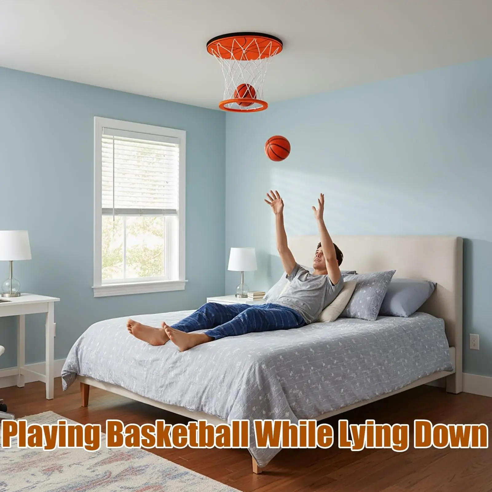 Ceiling Basketball Hoop Mini Ceiling Basketball Sports Goal Toy Funny Exercise Toy for Indoor Outdoor Bedroom Party School