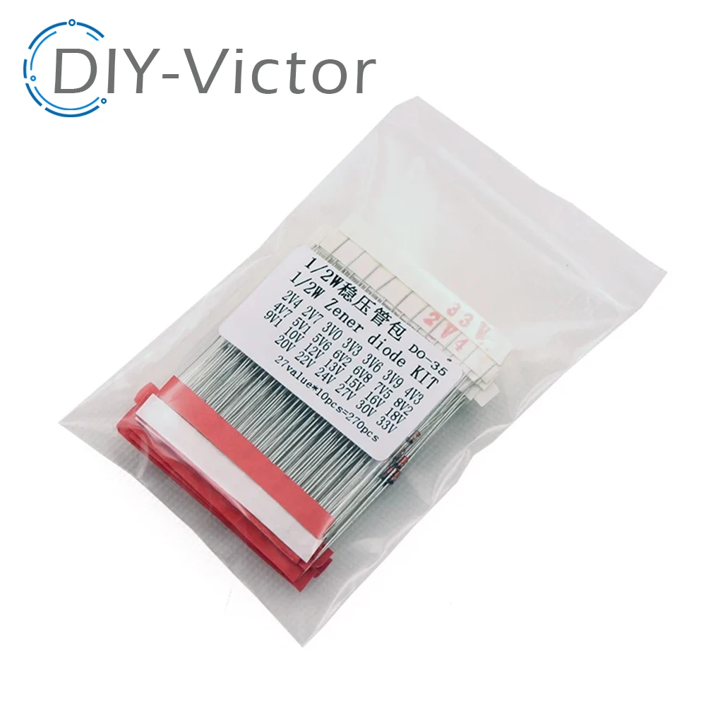 14valuesX10pcs=140pcs, 0.5W 3.3V-30V,Electronic Components Package,1/2W Zener diode Assorted Kit