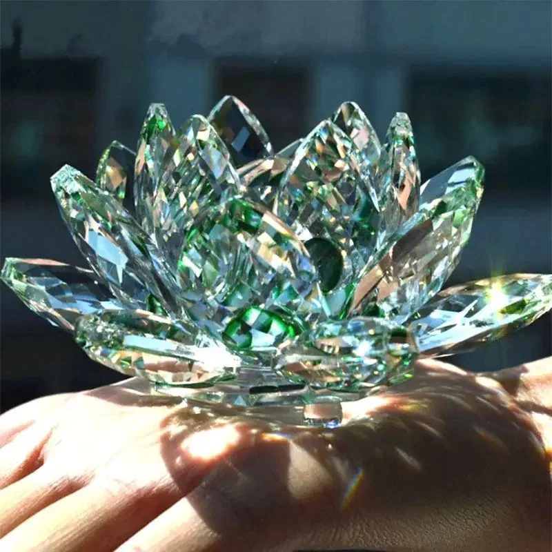 Crystal Lotus Flower Ornament, Multi-color Glass Tabletop Decor, Lucky Feng Shui Home Gift Home Wedding Party Decor