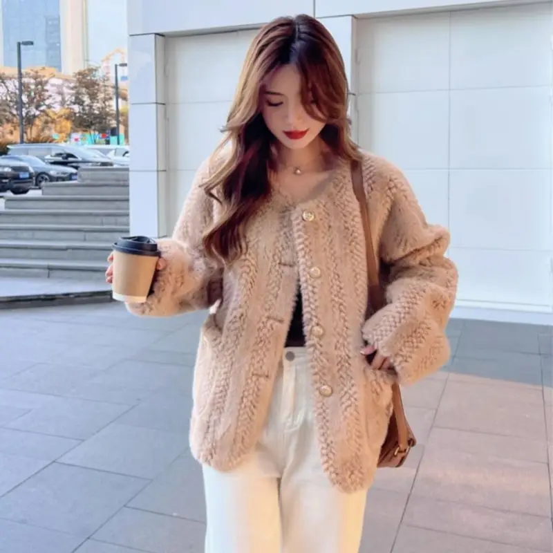 2023 Winter New Women Short Temperamental Artificial Mink-Fur Outer Fur Coat Female Solid Color Casual Versatile Fur Outwear