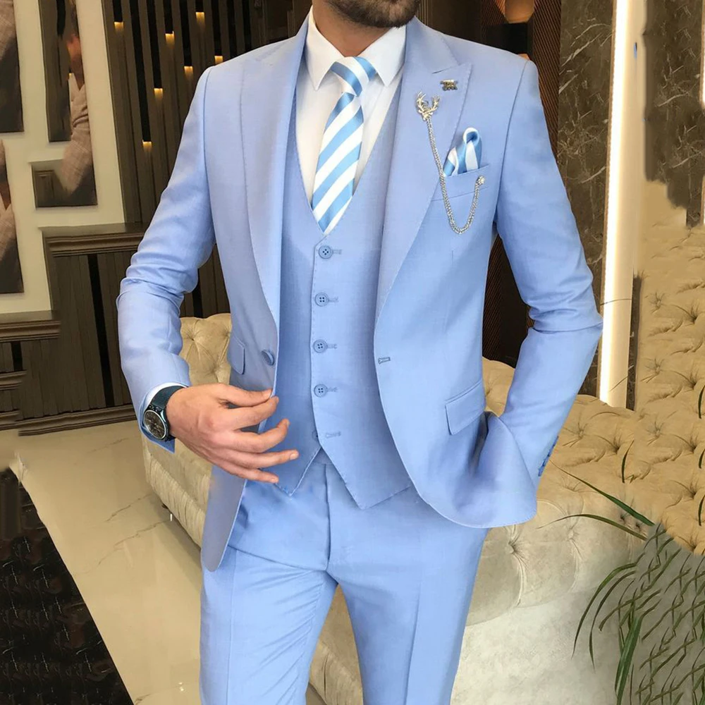 Men Suits 3 Pieces Suits Slim Fit Business Groom Lilac Notched Lapel Tuxedos For Formal Wedding Suit (Blazer+Vest+Pants)