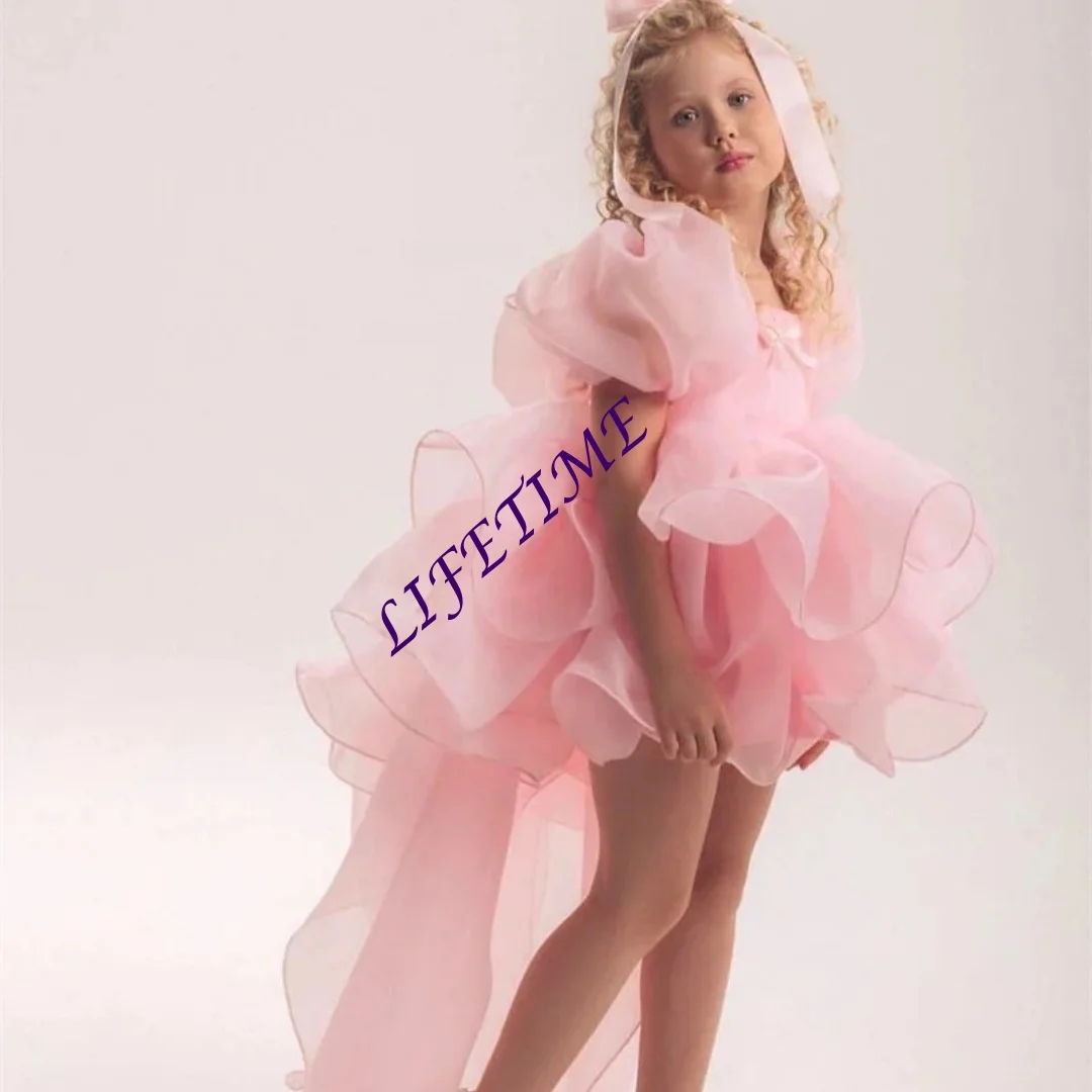 Vierkante hals lieverd meisje jurken plooi roze bruiloft jurk voor kinderen meisjes prom jassen aangepast