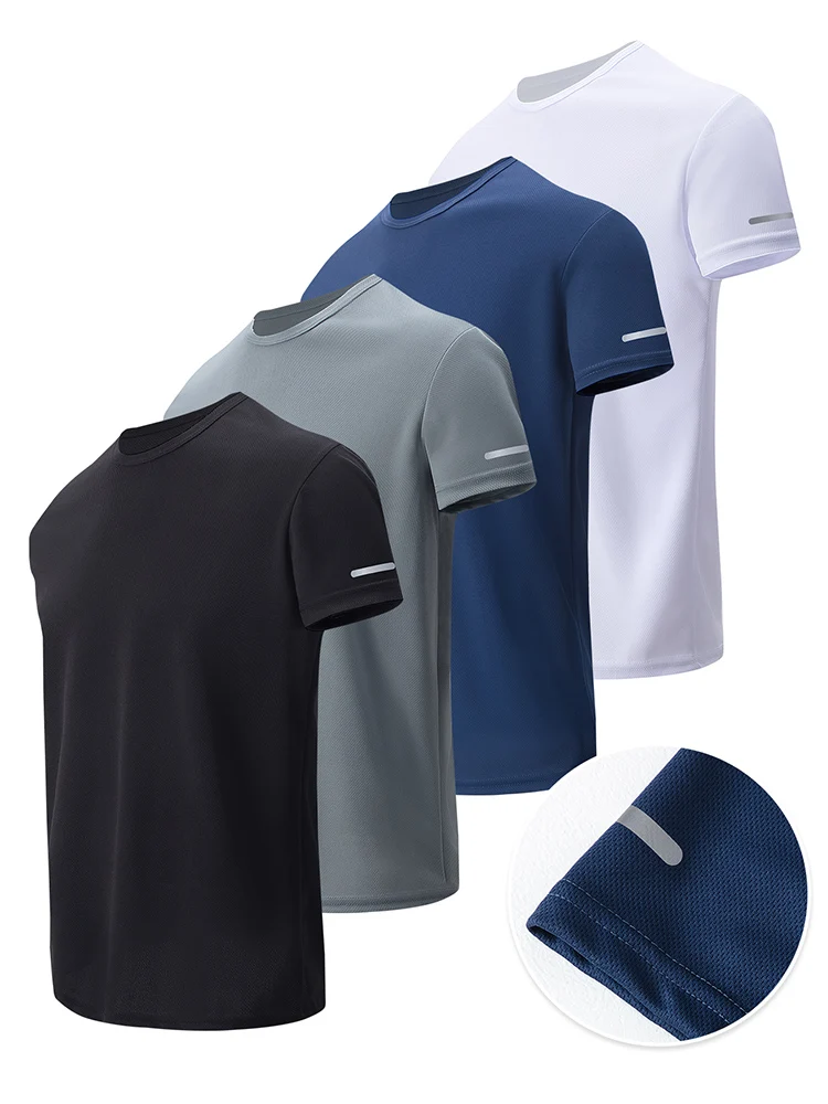 AliExpress NONE 4-Pcs Men's Leisure Quick-drying Multicolor Short-sleeved Loose and Comfortable Plus Size Teenagers' Sports and Fitness Jack