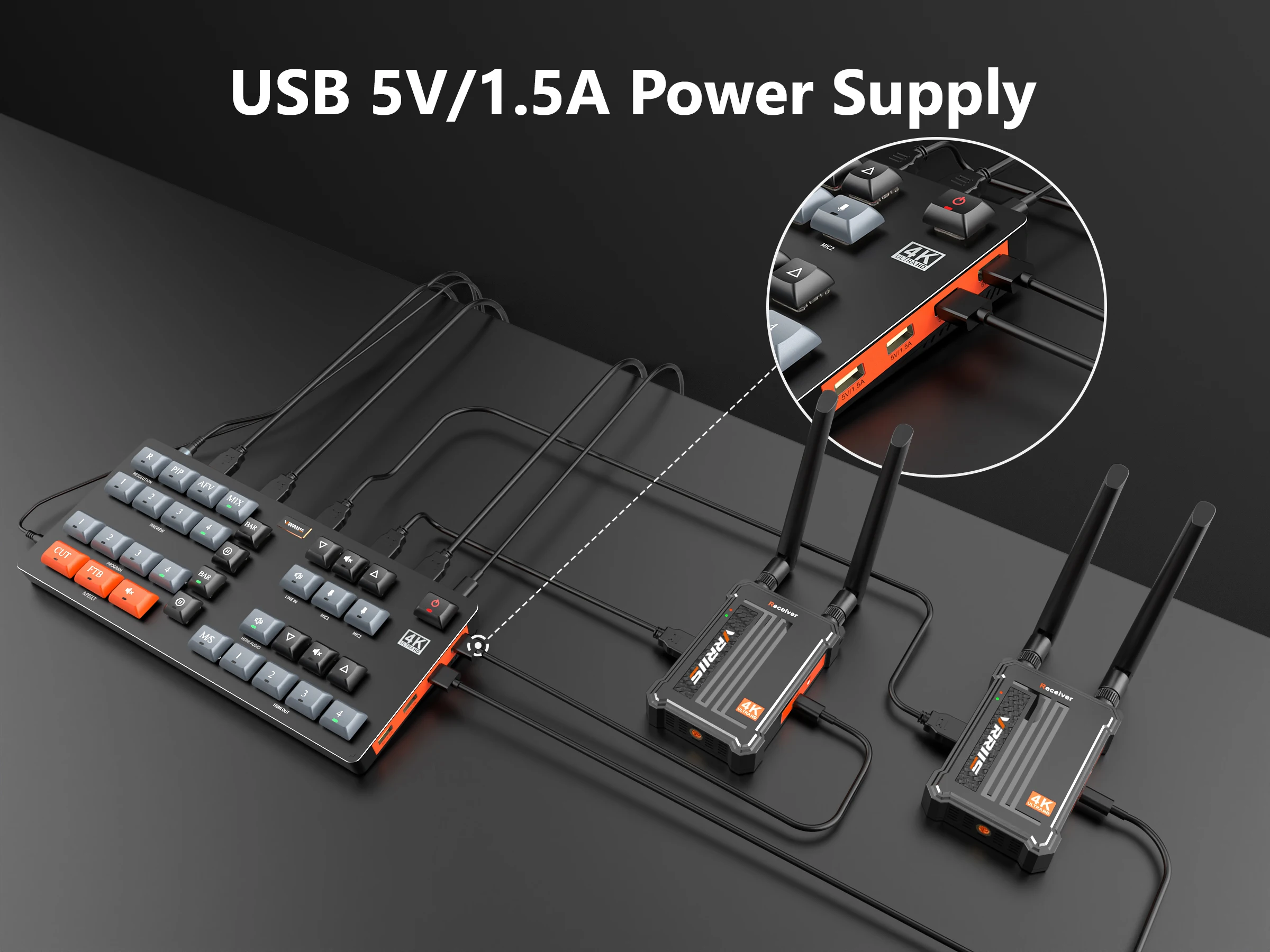VRRIIS 4K Video-Switcher mit 4 HDMI-Eingängen, HDMI-kompatibel für Live-Streaming-Ausrüstung, Kartenmischer, Fotostudio-Kamera – Detail 9