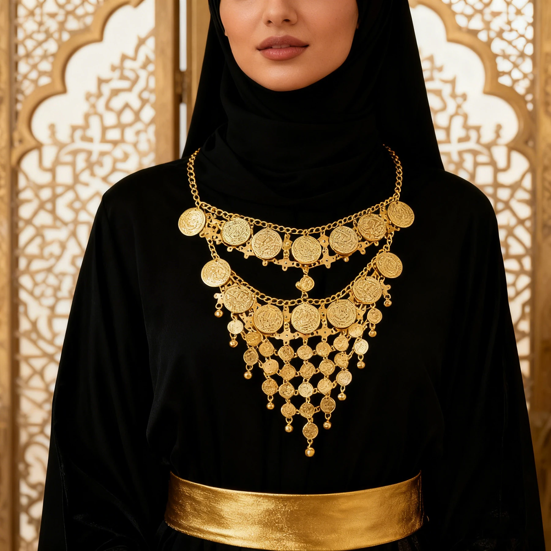 Trendy Gold Silver Color Coin Bell Bib Necklace for Women Traditional Indian Arab Bride Wedding Party Necklace Jewelry Accessory