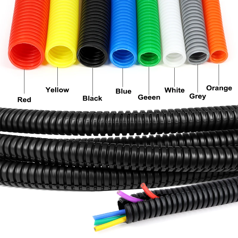 2/5/10M 8 Colors AD 7.5~34.5mm PP Corrugated Tupe Plastic Pipe for Auto Wire Motorcycle Engine Electri Cable Protect Loom Sleeve