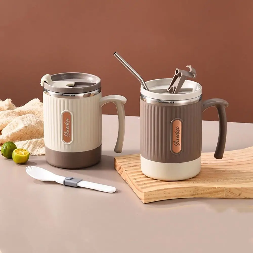 

Heat-resistant Stainless Steel Water Cup Large Capacity With Handle Coffee Mug Seal Lid Spoon Thermal Insulation Cup Kitchen Bar