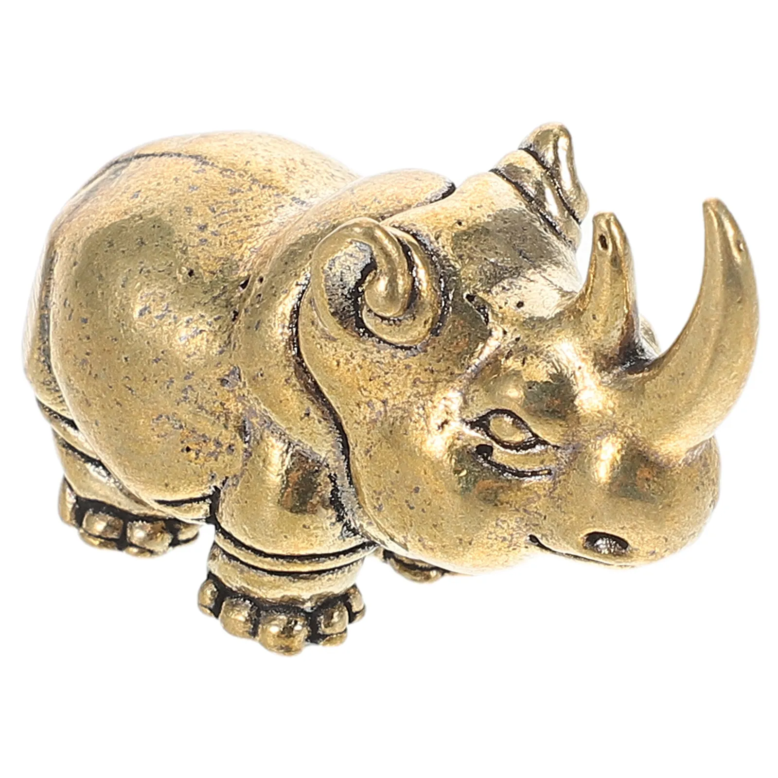 Solid Brass Rhino Vintage Animal Statue Miniature 1.5x1.1 Inch Desktop Ornament Retro Rhino Sculpture Tea Pet Home
