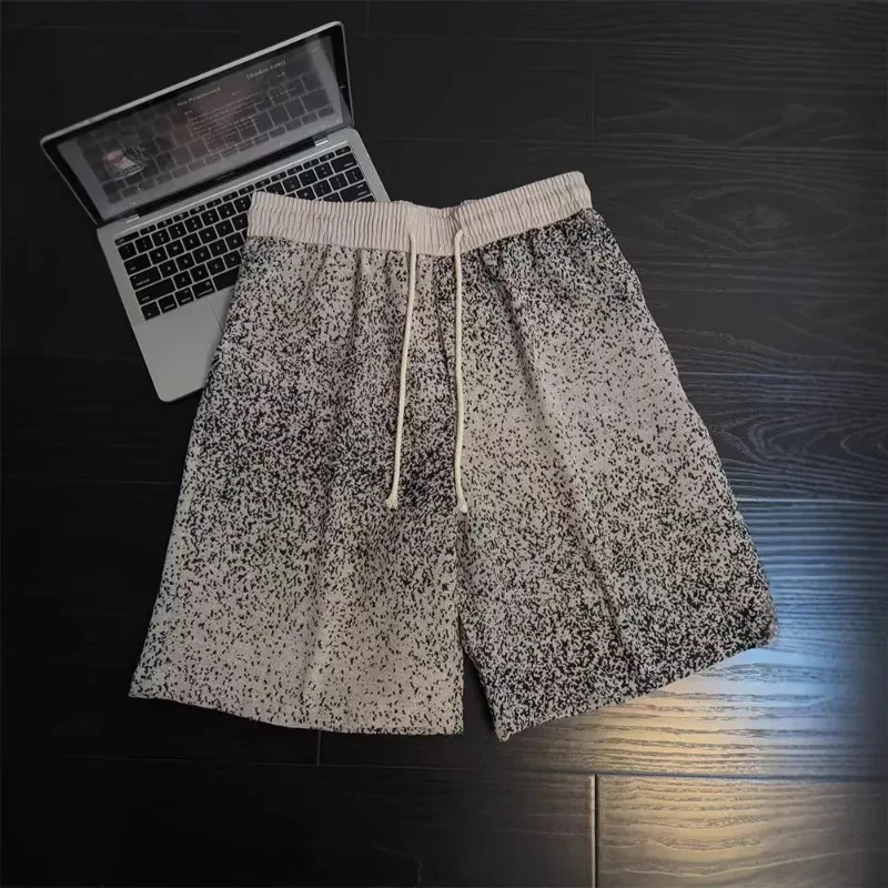 Men's Vintage Contrasting Colors Shorts Summer Loose Wide Leg Knee-medium Pants Knitting Middle Waist Casual Beach Shorts