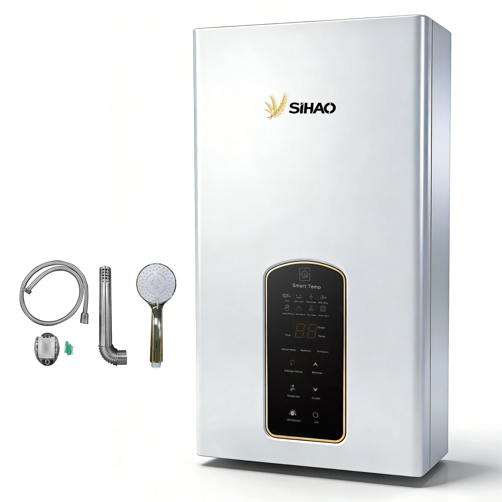 SIHAO 10L 12L 14L Natural Gas Water Heater Forced Exhaust 0.02-1.0MPa Working Pressure AC90-250V 60mm Flue Diameter All Copper Heat Exchanger Touch Control Instant Tankless Hot Water Heater for Home Use