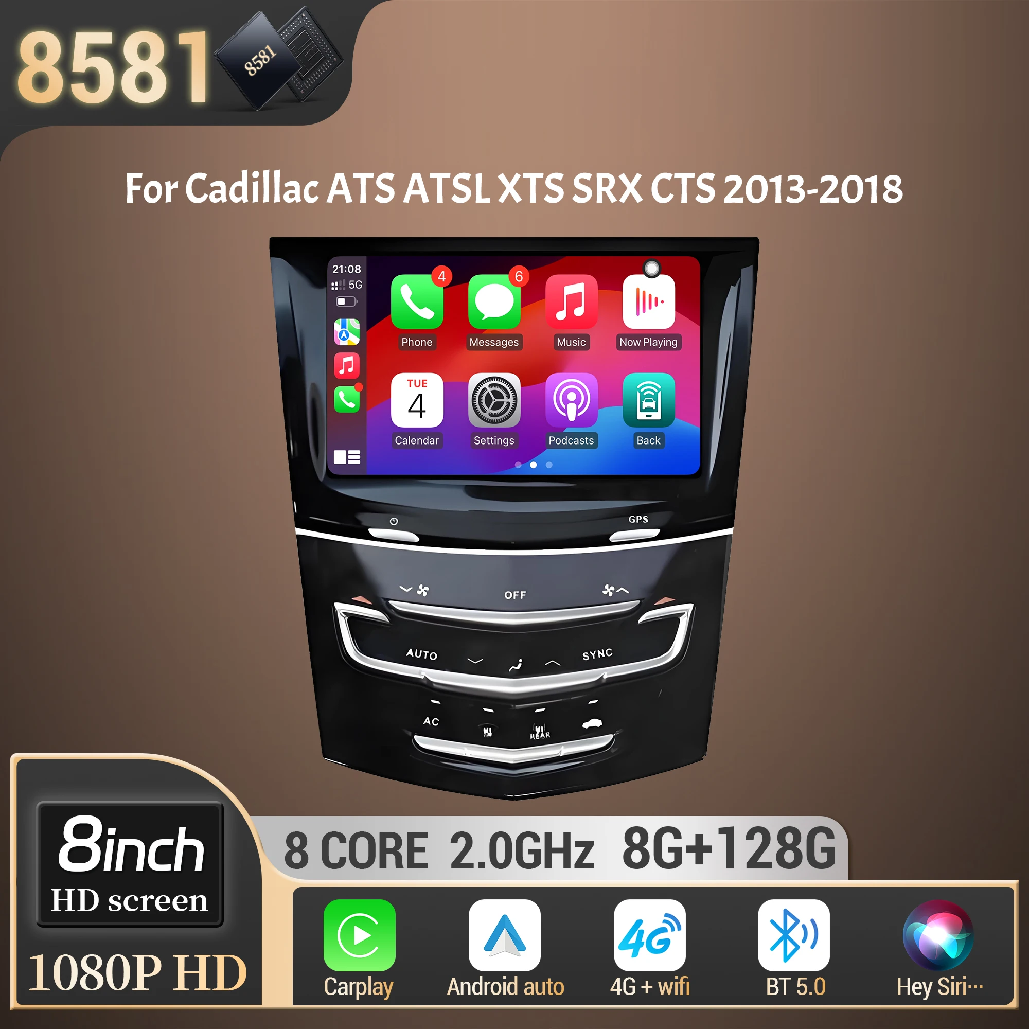 

8inch For Cadillac ATS ATSL XTS SRX CTS 2013-2018 Wireless Bluetooth Carplay Car Radio Multimedia Head Unit Touch Screen Stereo