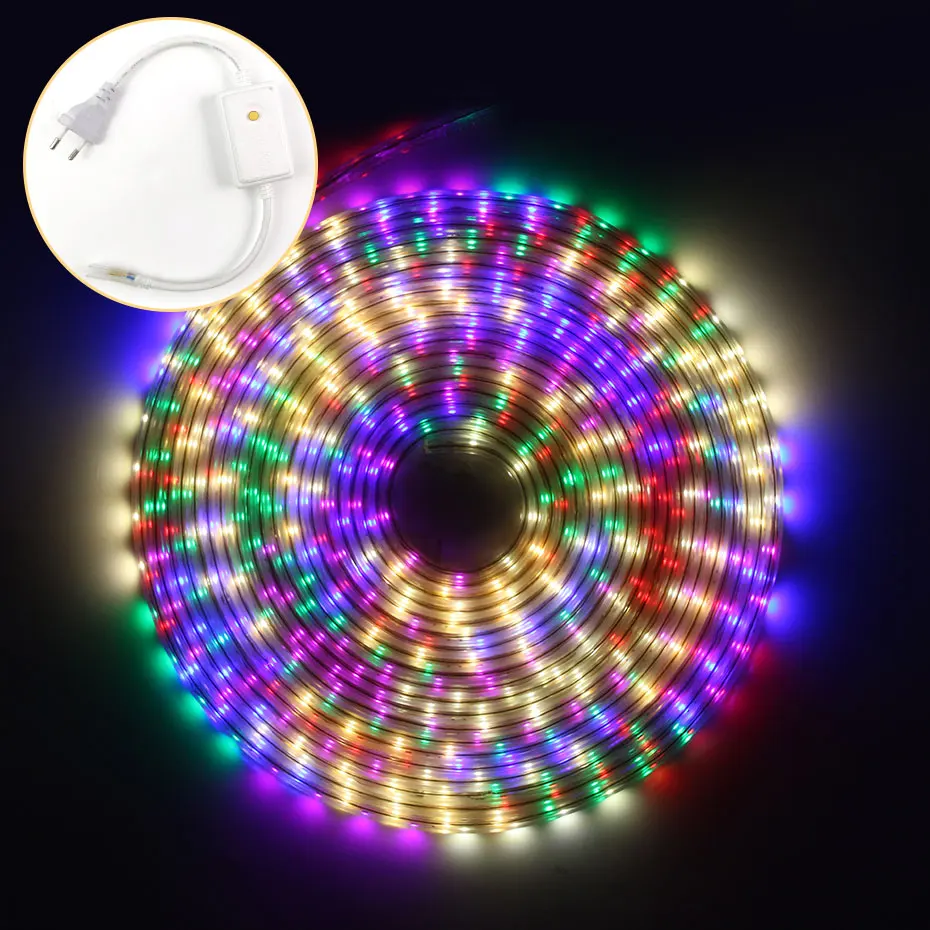 220V Dreamcolor Led Strip Waterproof Led Ribbon 8 Modes 5m 20m 30m 50m 100m Soft Flexible Led Tape Outdoor Lights Garden Decor