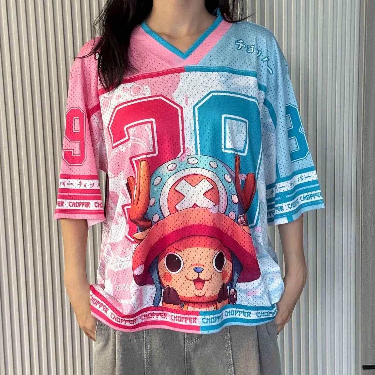 Joba Cartoon 3D-gedruckte Baseballjacke für Herren und Damen, lockerer V-Ausschnitt, atmungsaktives Anime-Mesh, kurze Ärmel – Detail 4