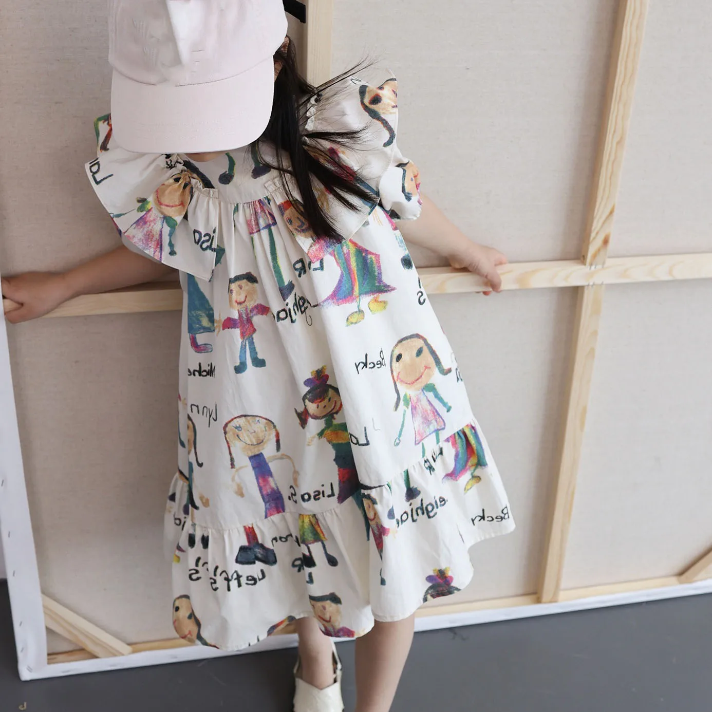 Girls\' Dresses Ruffled Short Sleeved Cartoon Sweet Dress Girls Fashion Kids Outfit Irregular Dresses For Girls Baby Kids Clothes